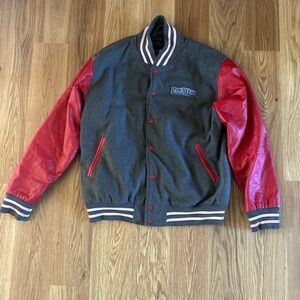 Varsity Charcoal and Crimson Bomber Jacket